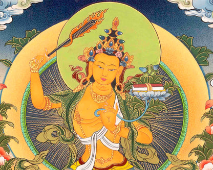 Manjushree Bodhisattva Thangka Painting | Original Hand Painted Traditional Buddhist Art Of Deity Of Wisdom