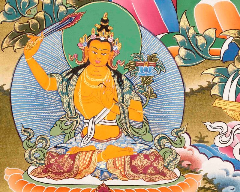 Original Hand Painted Avalokitesvara Chengrezig With Mantra Thangka | Wall Decor