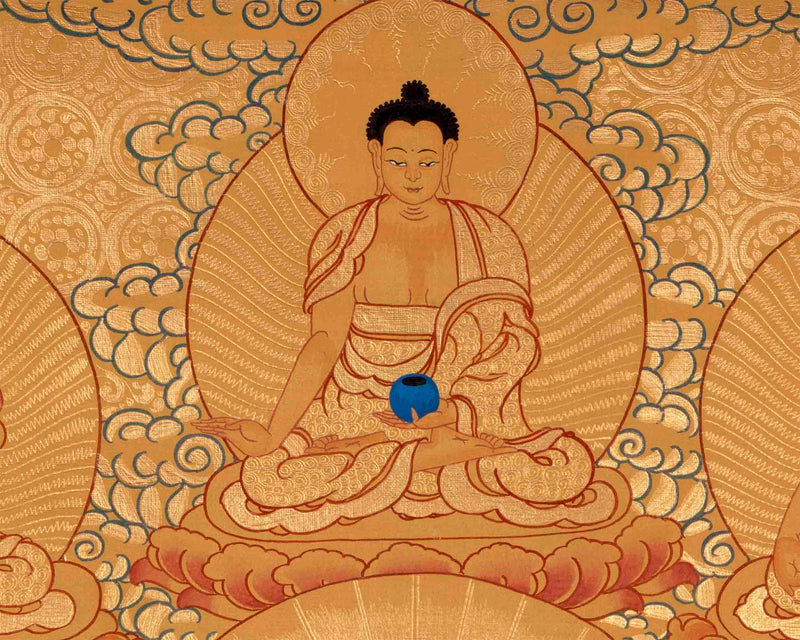 Full Gold Style Shakyamuni Buddha Thangka Painting | Original Hand Painted Tibetan Buddhist Art |