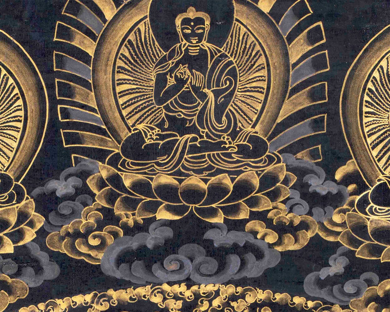 Gold And Black Style Amitabha Buddha Mandala Thangka | Tibetan Buddhist Art