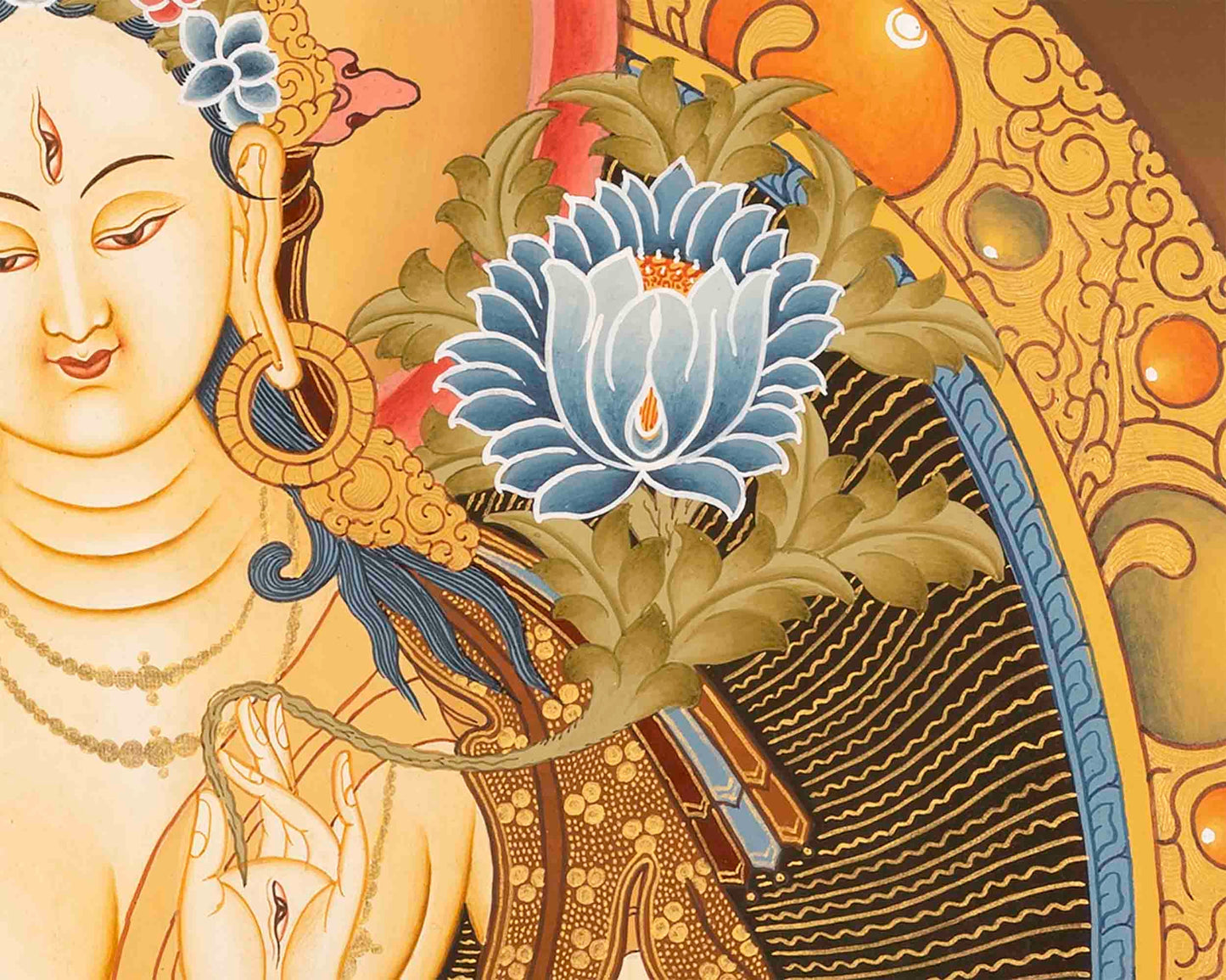 White Tara Thangka Painting | Original Hand-Painted Female Bodhisattva Art