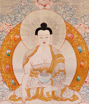 Silver & Gold Painted Shakyamuni Buddha Thangka Painting | Wall Hanging Decor