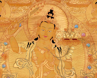 Full Gold Style Manjushree Tibetan Thangka Painting | Hand Painted Buddhist Art