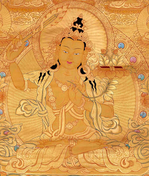 Full Gold Style Manjushree Tibetan Thangka Painting | Hand Painted Buddhist Art