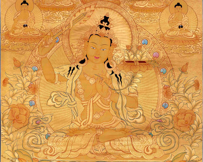 Full Gold Style Manjushree Tibetan Thangka Painting | Hand Painted Buddhist Art