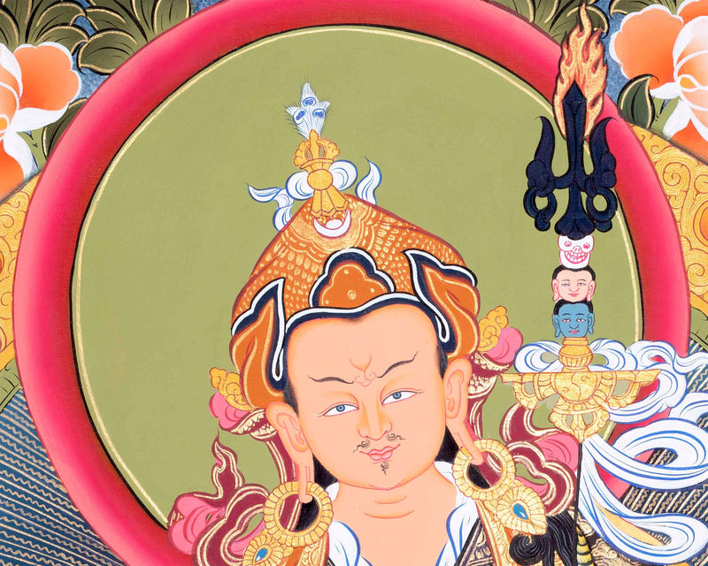 Original Hand-Painted Padmasambhava Guru Rinpoche Thangka Painting | Tibetan Buddhist Wall Hanging Painting