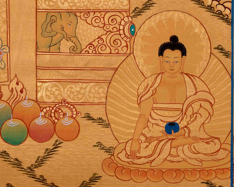 Full Gold Style Shakyamuni Buddha Thangka Painting | Original Hand Painted Tibetan Buddhist Art |