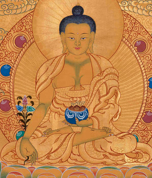 Full Gold Style Shakyamuni Buddha Thangka Painting | Original Hand Painted Tibetan Buddhist Art |