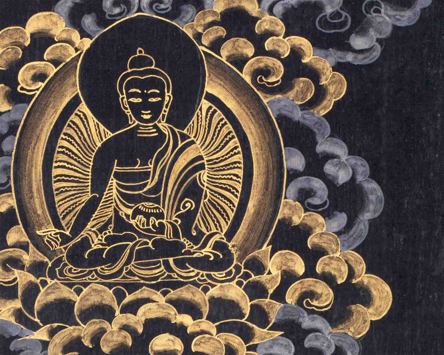 Hand Painted Gold & Black Style Lokeshvara Mandala Thangka | Mediation And Yoga Art