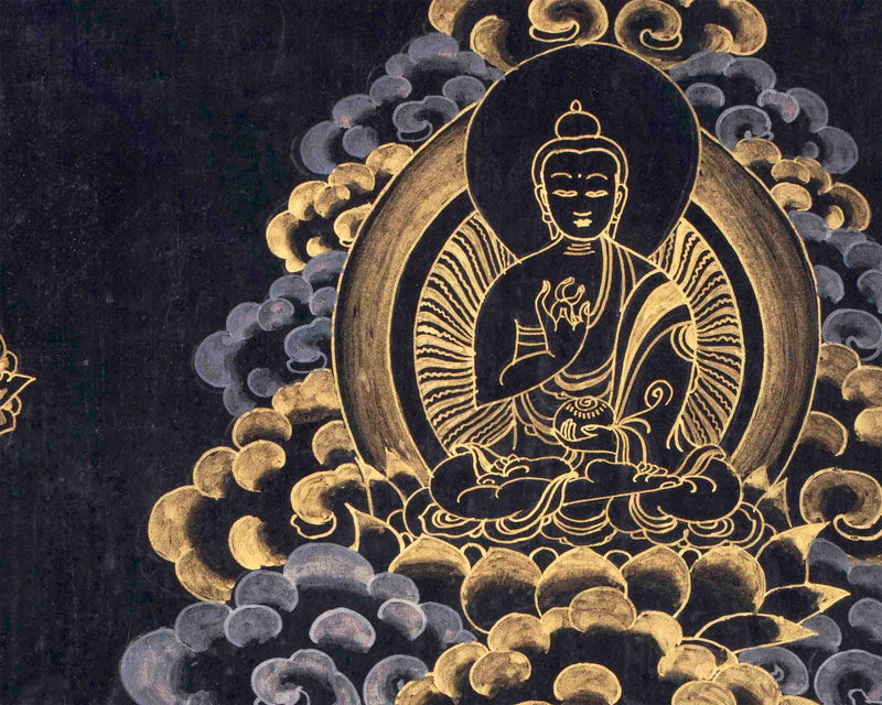 Hand Painted Gold & Black Style Lokeshvara Mandala Thangka | Mediation And Yoga Art