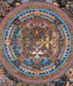 Vintage Hand-Painted Buddha Mandala Thangka | Tibetan Buddhist Wall Hanging