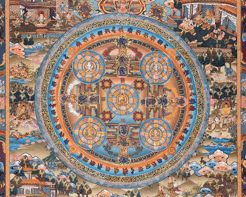 Shakyamuni Buddha Mandala Thangka | Original Hand Painted Tibetan Buddhist Meditation & Yoga Art |