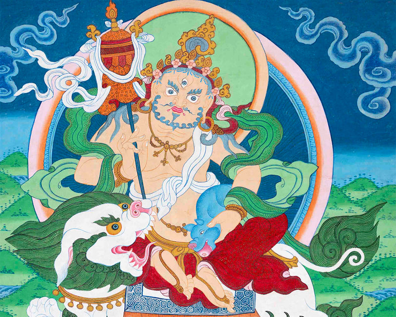 Original Hand-Painted Wealth Deity Namtose Thangka Art | Tibetan Buddhism Art |