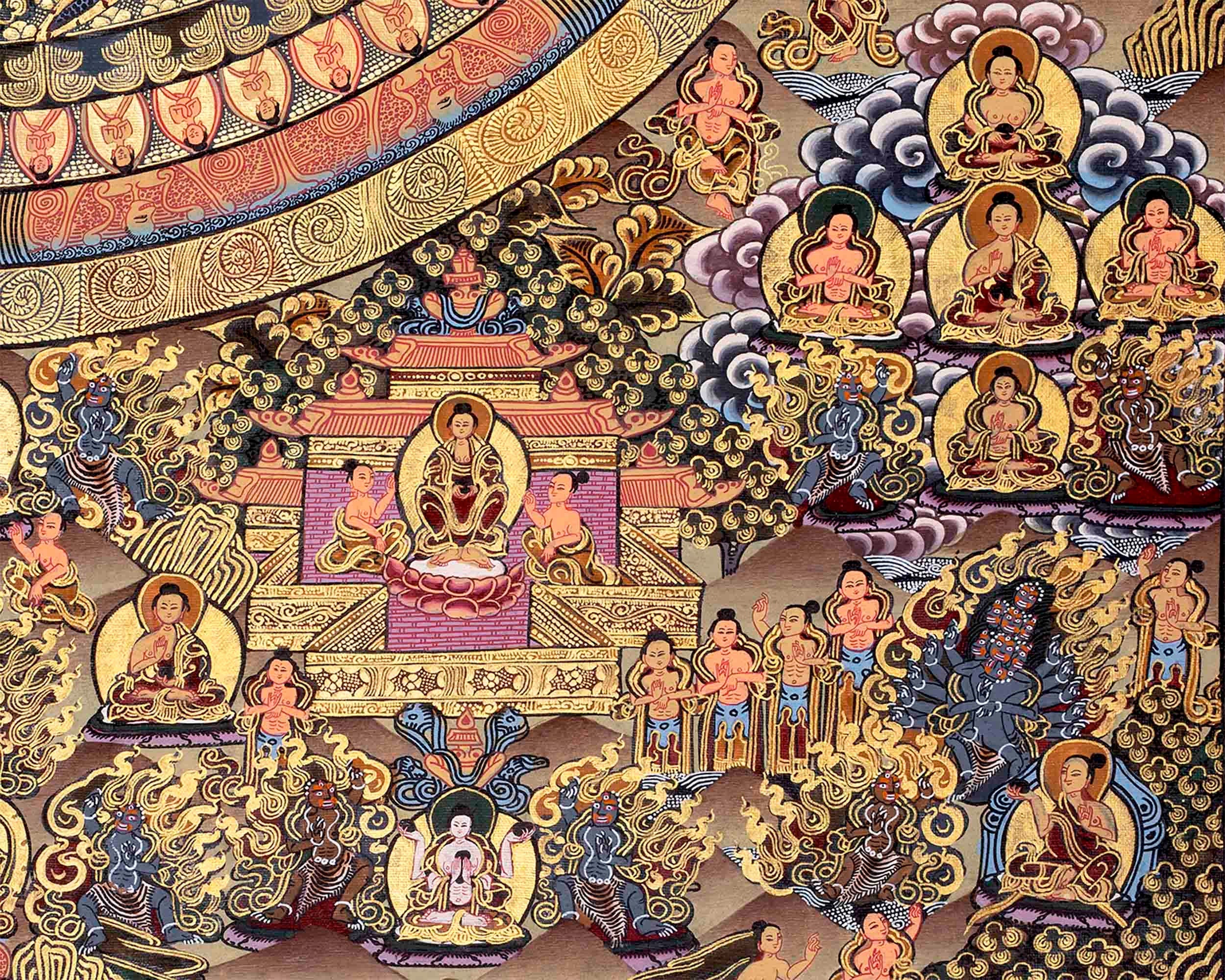 Vintage Authentic Buddha Mandala | Tibetan Wall Decoration Painting | Thangka Painting for Home Decor |