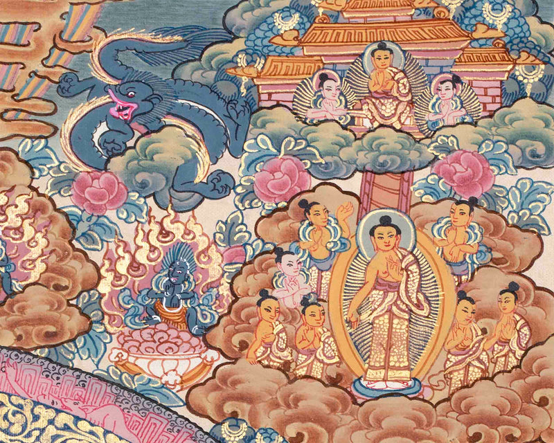 The Sacred Buddha Mandala Embraced by Deities | Handmade Sacred Thangka Painting for Meditation &  Good Luck to house |