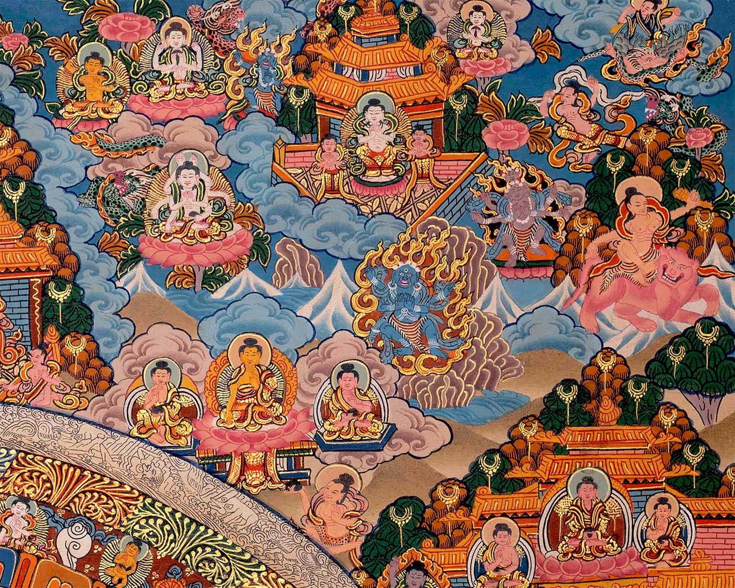 Traditional Lokeshvara Mandala Embraced by Radiant Deities | Chenrezig Thangka