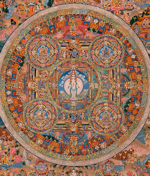 Traditional Lokeshvara Mandala Embraced by Radiant Deities | Chenrezig Thangka