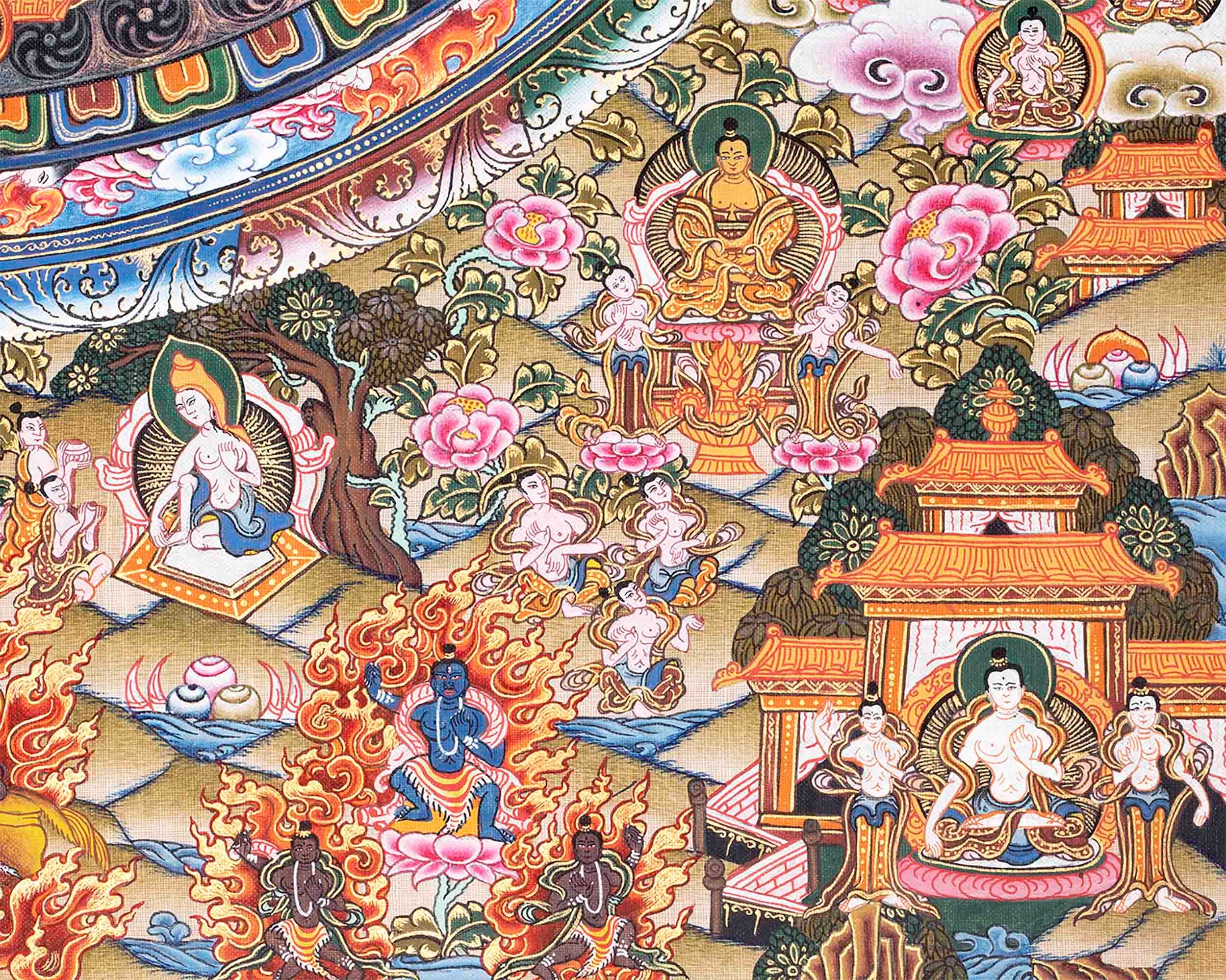 Vintage Authentic Hand-painted Buddha Mandala |  Tibetan Thangka Art