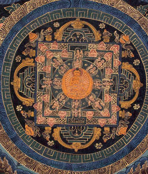 Vintage Buddha Mandala Thangka | Hevajra Mandala | Tibetan Spiritual Art for Altar Decor