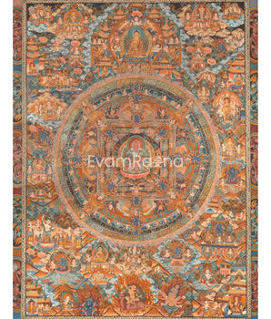 Amitayus Buddha Mandala Thangka | Original Hand Painted Tibetan Canvas Art |
