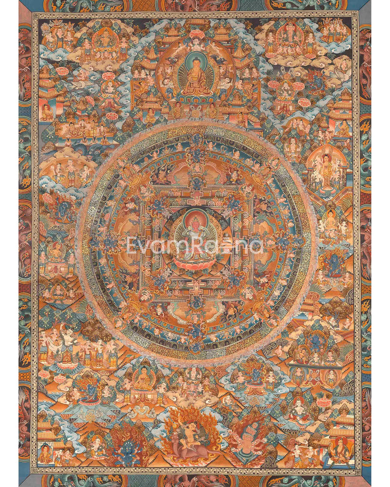 Amitayus Buddha Mandala Thangka | Original Hand Painted Tibetan Canvas Art |