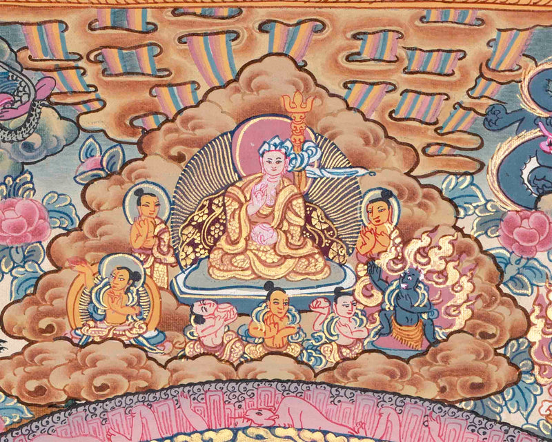 The Sacred Buddha Mandala Embraced by Deities | Handmade Sacred Thangka Painting for Meditation &  Good Luck to house |