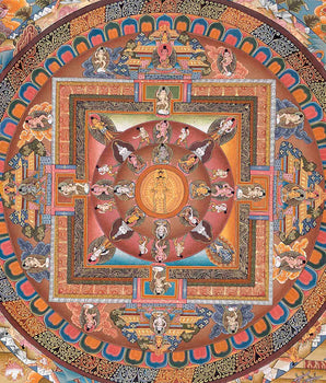 Vintage Lokeshvara Mandala Thangka | Tibetan Wall Hanging Mandala for Good Luck |