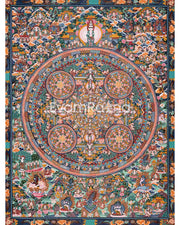 Vintage Buddha Mandala Surrounded by Diverse Deities | Rare Genuine Hand Painted Tibetan thangka |