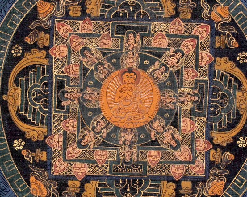 Vintage Buddha Mandala Thangka | Hevajra Mandala | Tibetan Spiritual Art for Altar Decor