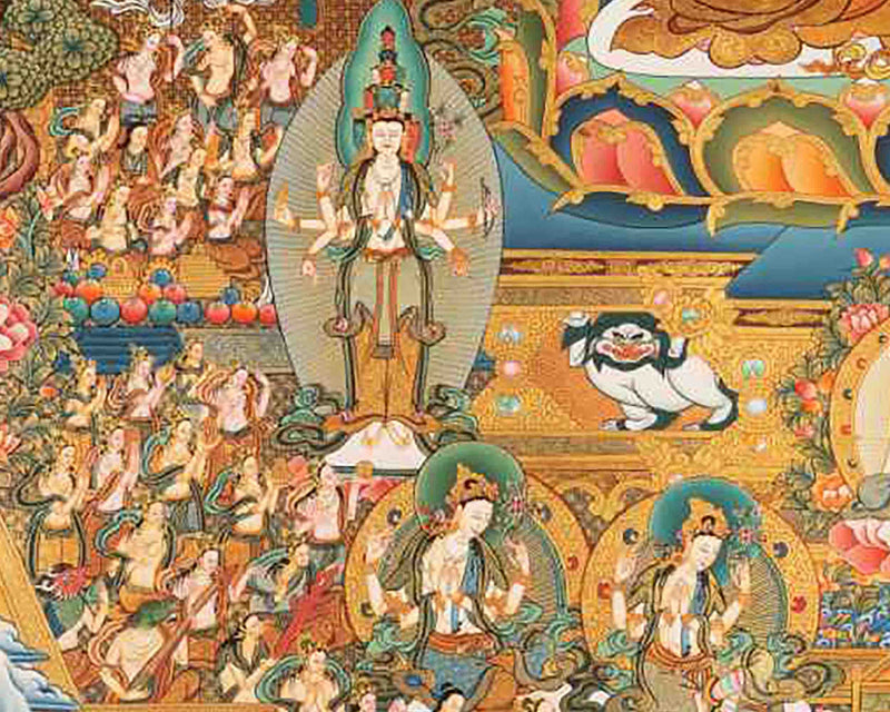 Avalokiteshvara Chengrezig Thangka With Amitabha Buddha | Vajrayana Buddhism Painting