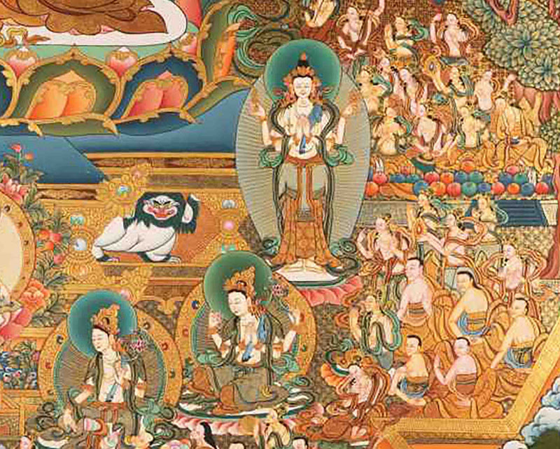 Avalokiteshvara Chengrezig Thangka With Amitabha Buddha | Vajrayana Buddhism Painting