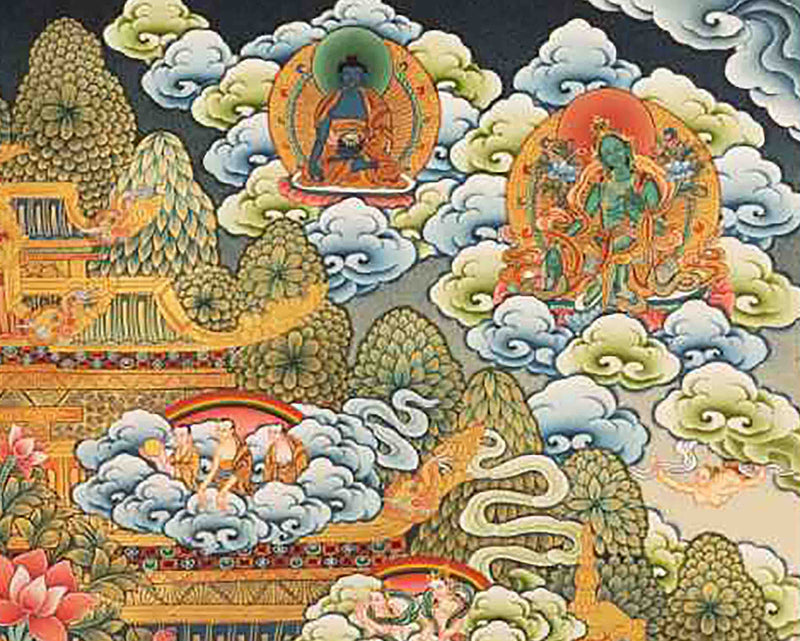 Avalokiteshvara Chengrezig Thangka With Amitabha Buddha | Vajrayana Buddhism Painting