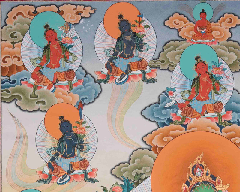 21 Tara Thangka With Beautiful Face and Master Quality Workmanship | Brocade Mounted