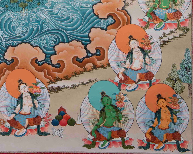 21 Tara Thangka With Beautiful Face and Master Quality Workmanship | Brocade Mounted