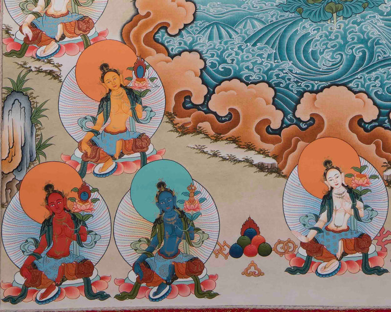 21 Tara Thangka With Beautiful Face and Master Quality Workmanship | Brocade Mounted