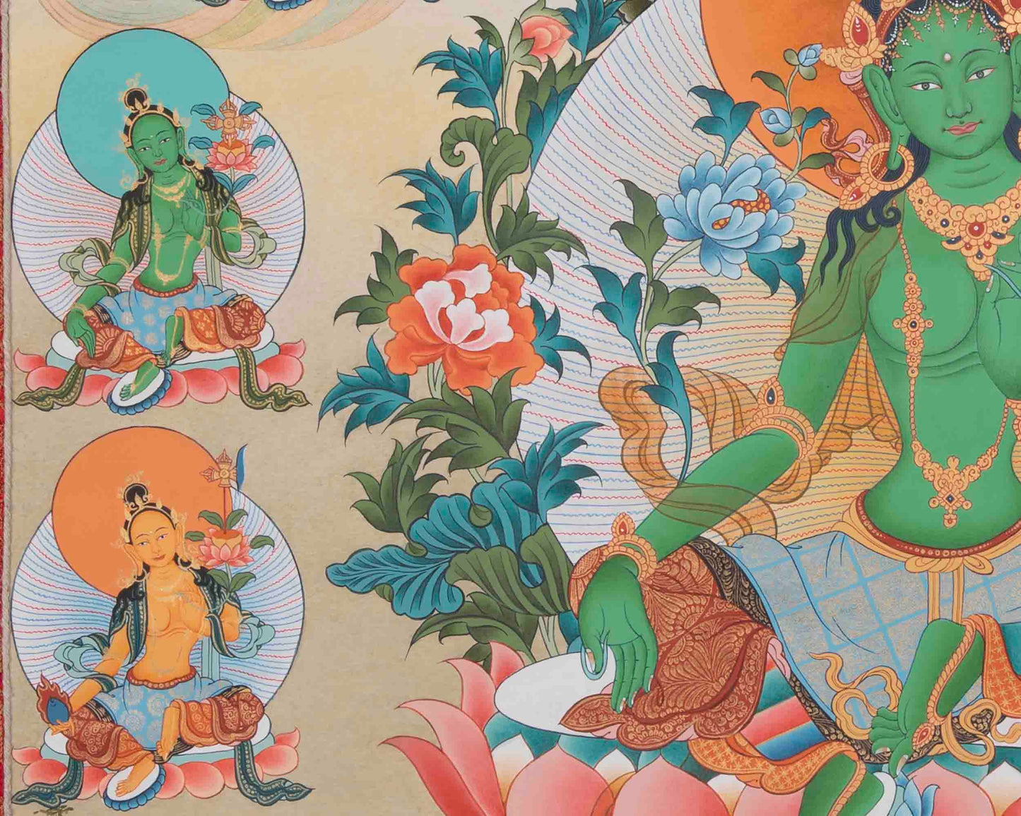 21 Tara Thangka With Beautiful Face and Master Quality Workmanship | Brocade Mounted