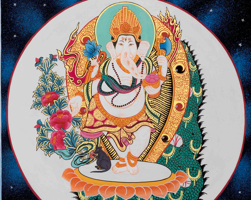 Ganesh Thangka Art | Original Hand Painted Thangka  | Hindu Deity Art for your Peace