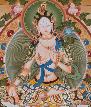 White Tara Thangka | Manjushri ,Green Tara ,Shakyamuni Buddha |