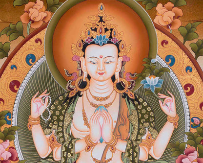 Avalokiteshvara Chengrezig Thangka Painting | Deity Of Compassion