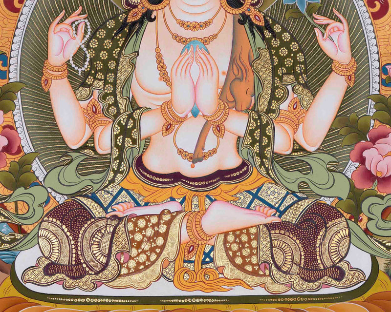 Avalokiteshvara Chengrezig Thangka Painting | Deity Of Compassion