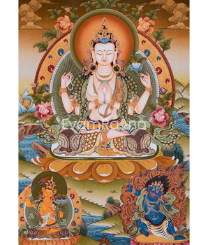 Avalokiteshvara Chengrezig Thangka Painting | Deity Of Compassion