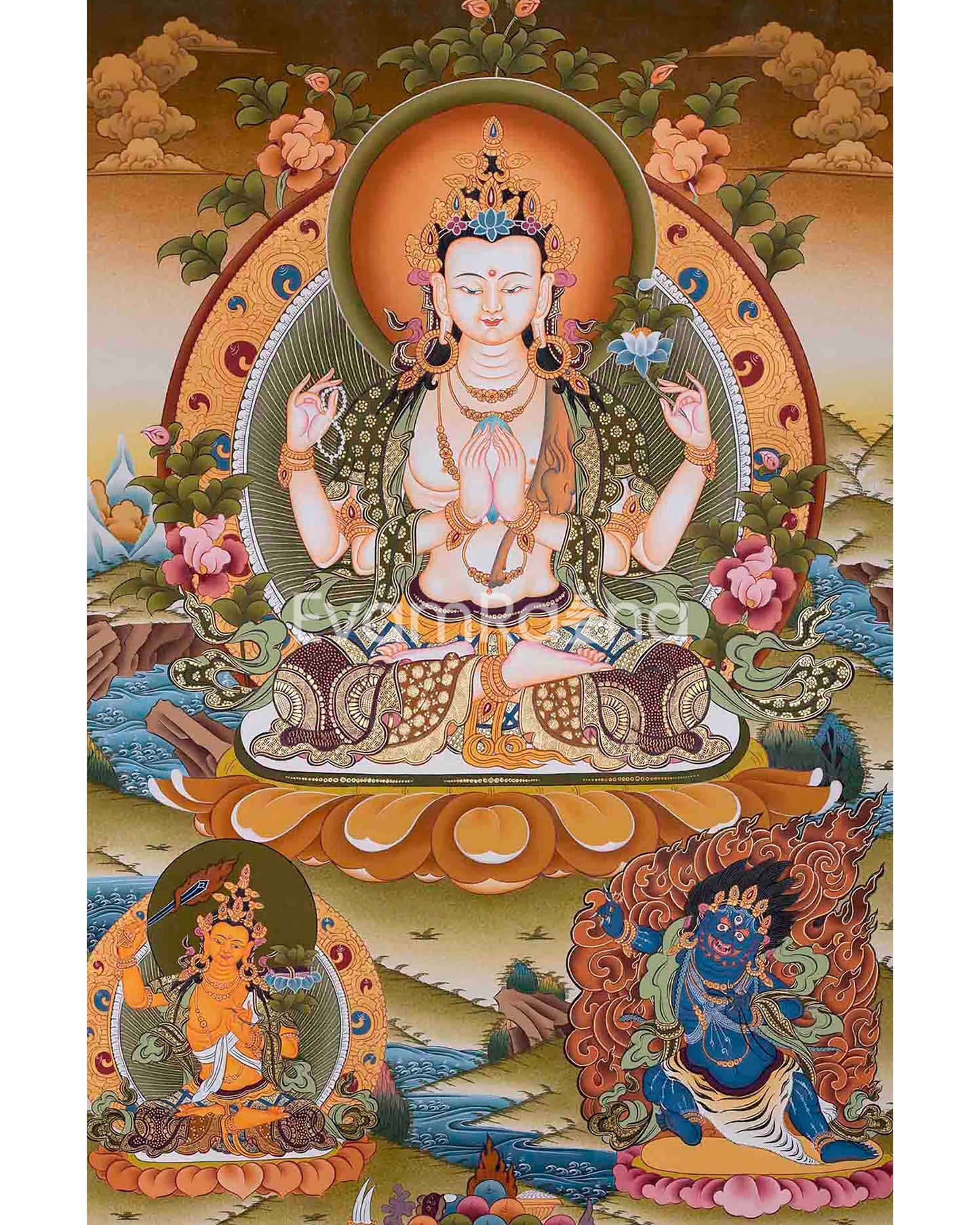 Avalokiteshvara Chengrezig Thangka Painting | Deity Of Compassion