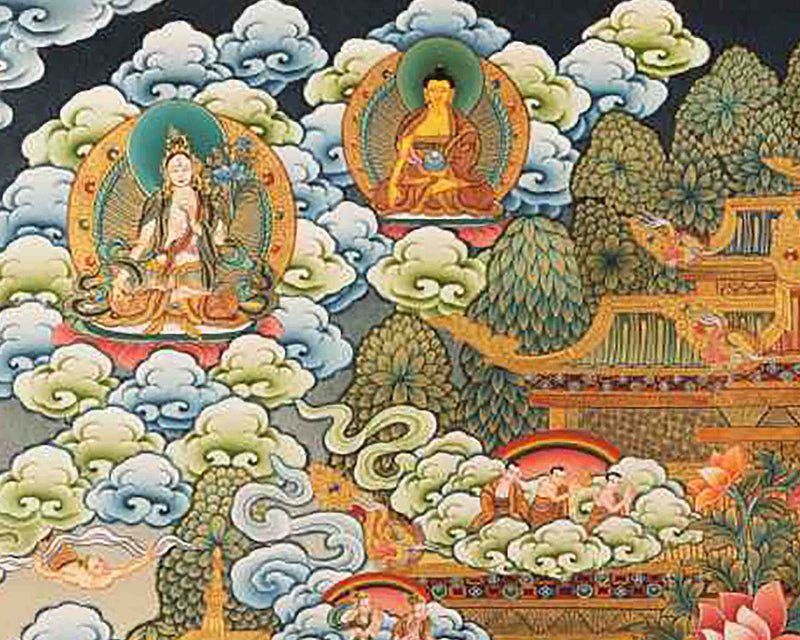 Avalokiteshvara Chengrezig Thangka With Amitabha Buddha | Vajrayana Buddhism Painting