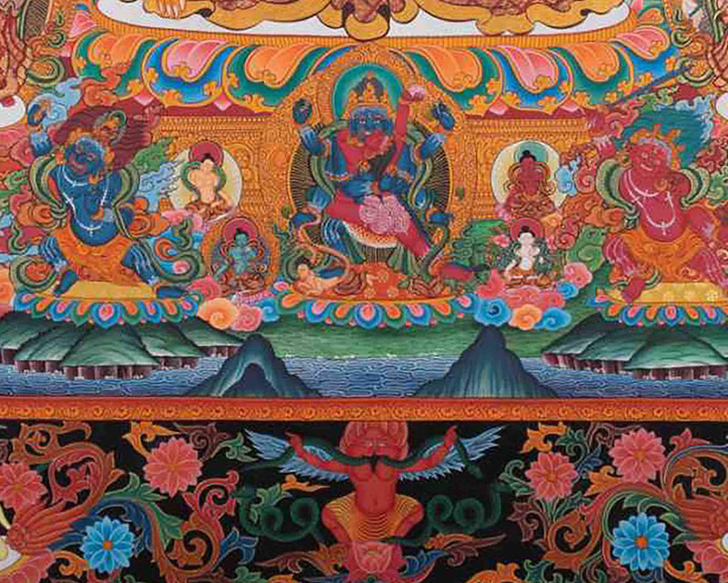 Shakyamuni Buddha Thangka With Dragon Border | Original Tibetan Buddhist Religious Painting