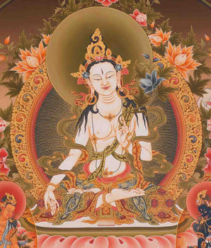 White Tara Thangka | Tibetan Dolkar Bodhisattva Of Long Life | Religious Wall Decoration