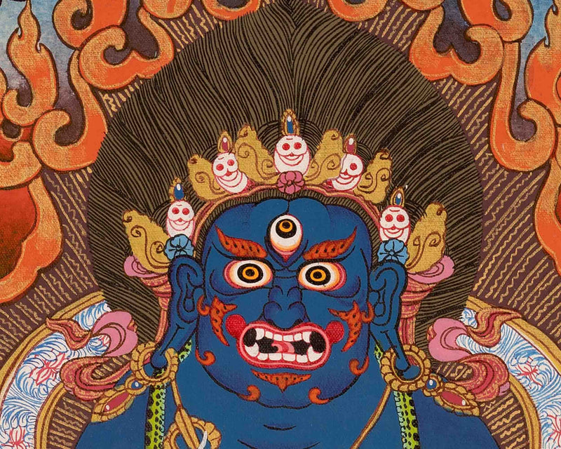 Original Hand-Painted Sakya Mahakala With Brocade | Traditional Thangka Painting