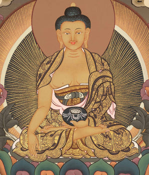 Shakyamuni Buddha Thangka With Brocade | Buddhist Painting | Wall Hanging