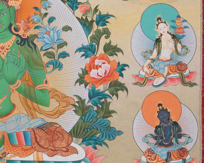 21 Tara Thangka With Beautiful Face and Master Quality Workmanship | Brocade Mounted