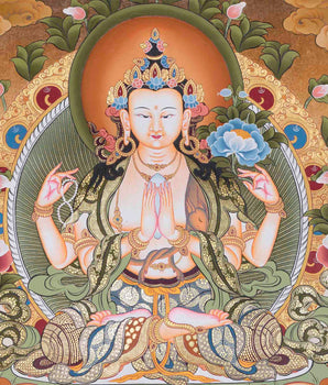 4 Armed Chengrezig Thangka Painting | Yoga And Meditation Home Decor