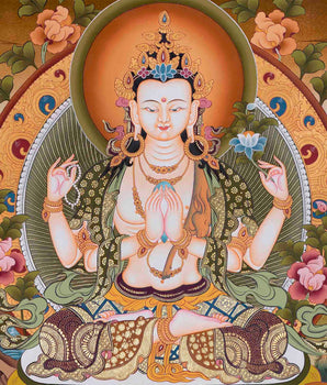 Avalokiteshvara Chengrezig Thangka Painting | Deity Of Compassion